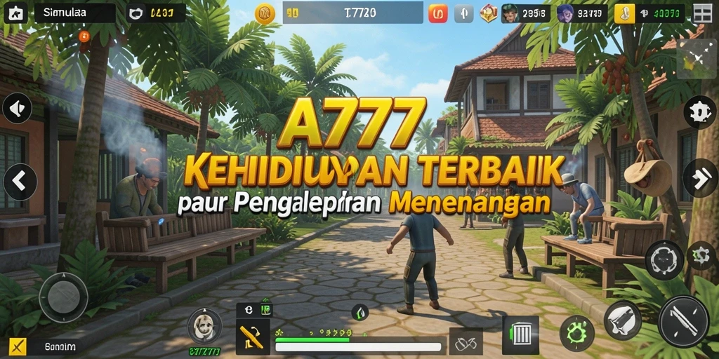 Tangkapan layar gameplay A7777 dengan visual yang menarik dan karakter unik.