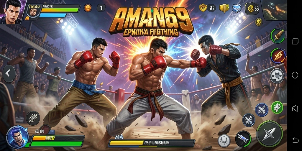 Tampilan seru gameplay AMAN69 dalam pertarungan Fighting.