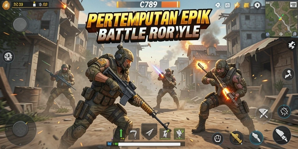 Screenshot utama C789 menampilkan pertarungan epik dalam gameplay Battle Royale.