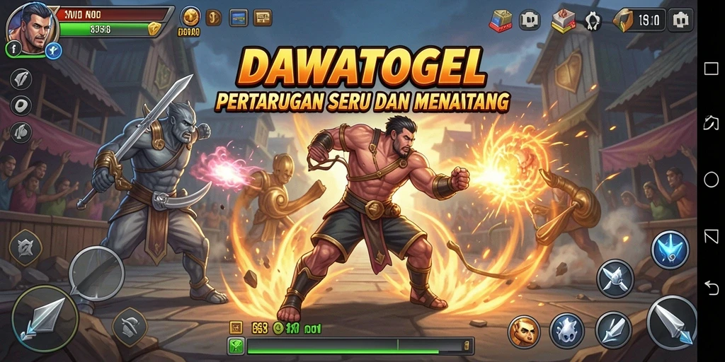 Tampilan gameplay pertarungan seru di DAWATOGEL.