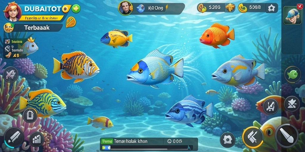 Tampilan gameplay DUBAITOTO yang menarik dengan banyak ikan.
