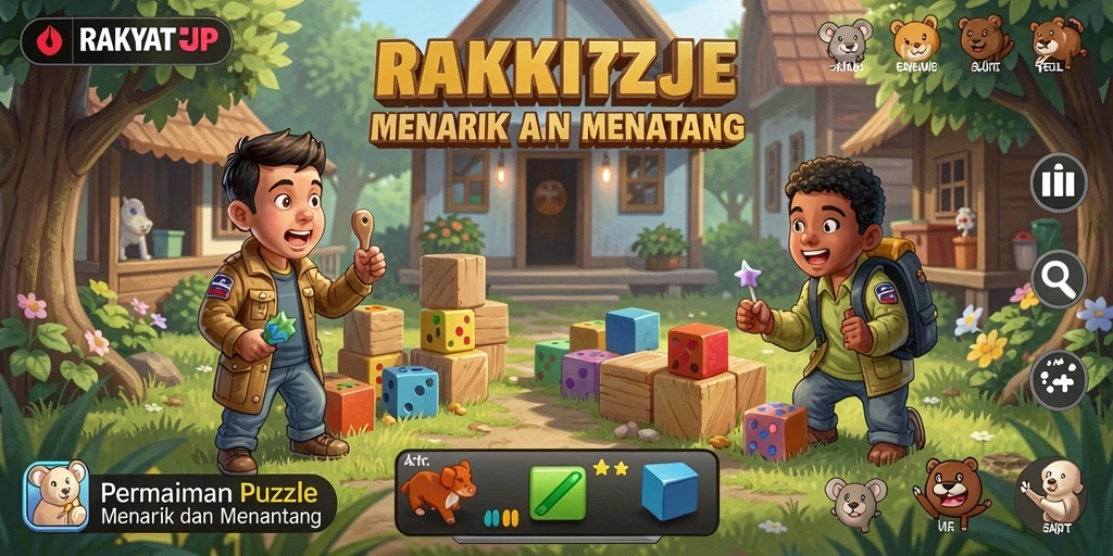 Tampilan gameplay RAKYATJP dengan teka-teki menarik dan grafik cerah.